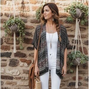 Angie Kimono Open Front Kimono Fringe Multicolor Festival Boho Women's Size M